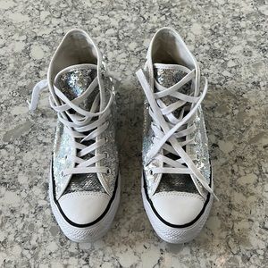 High Top Women Converse Silver Sequin